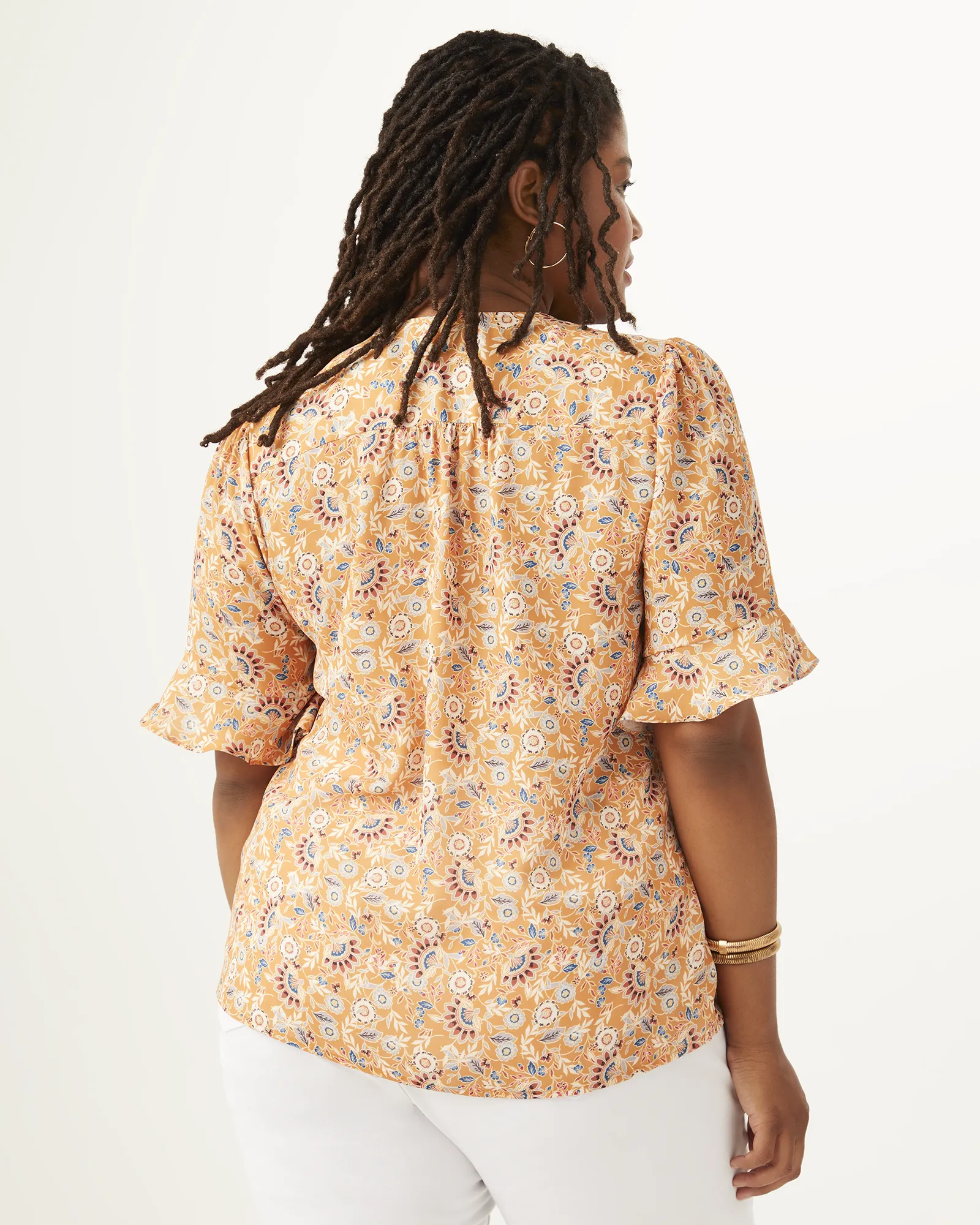 Mila Ruffle Sleeve Blouse | Yellow / Ivory