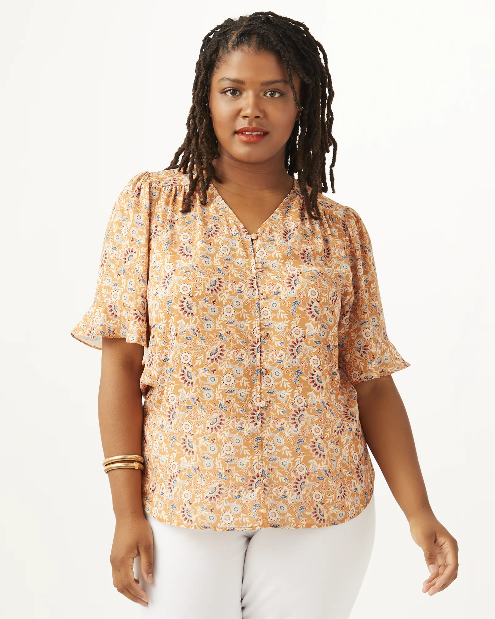 Mila Ruffle Sleeve Blouse | Yellow / Ivory