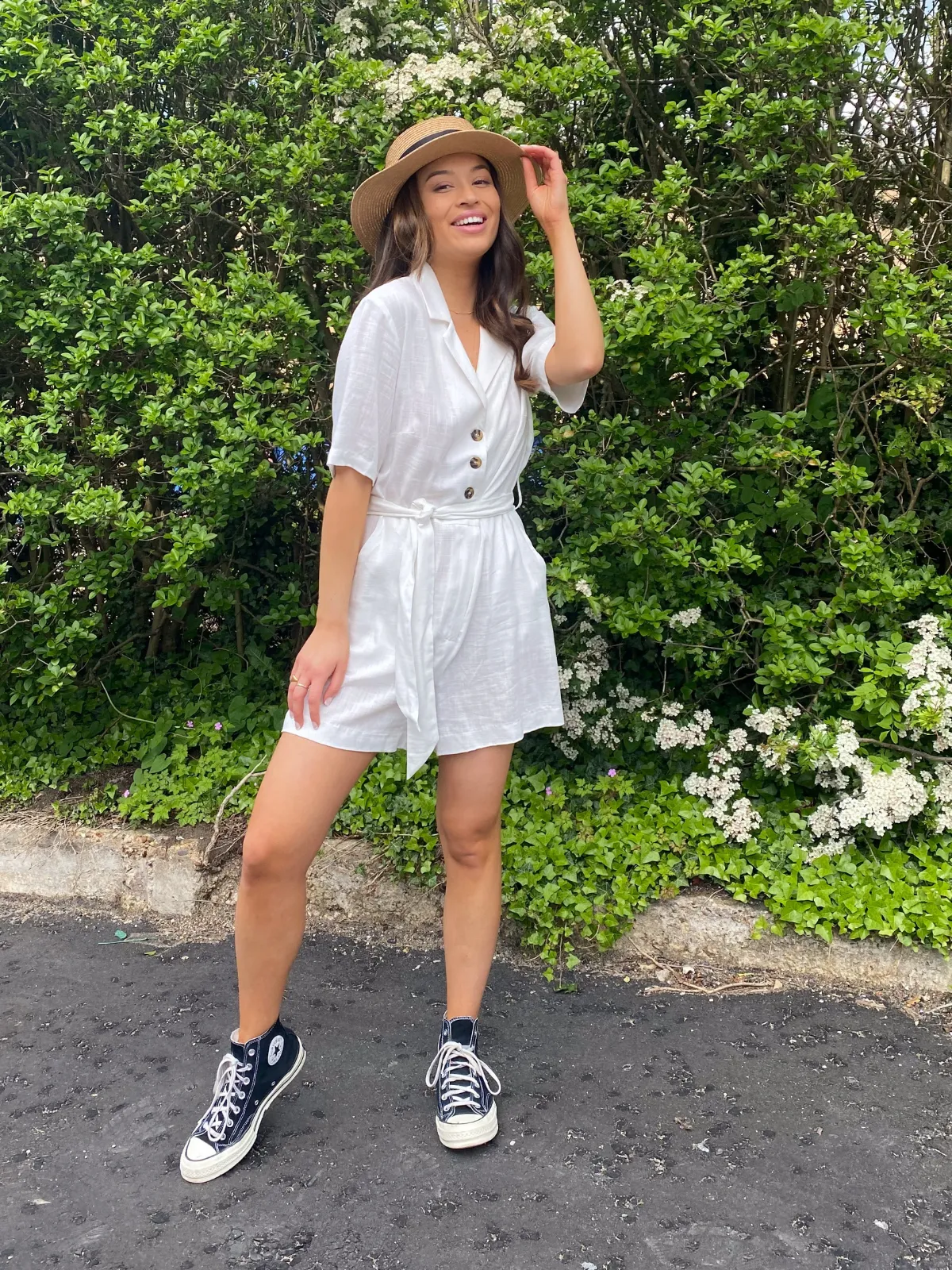Nikita White Linen Blend Shirt Style Playsuit