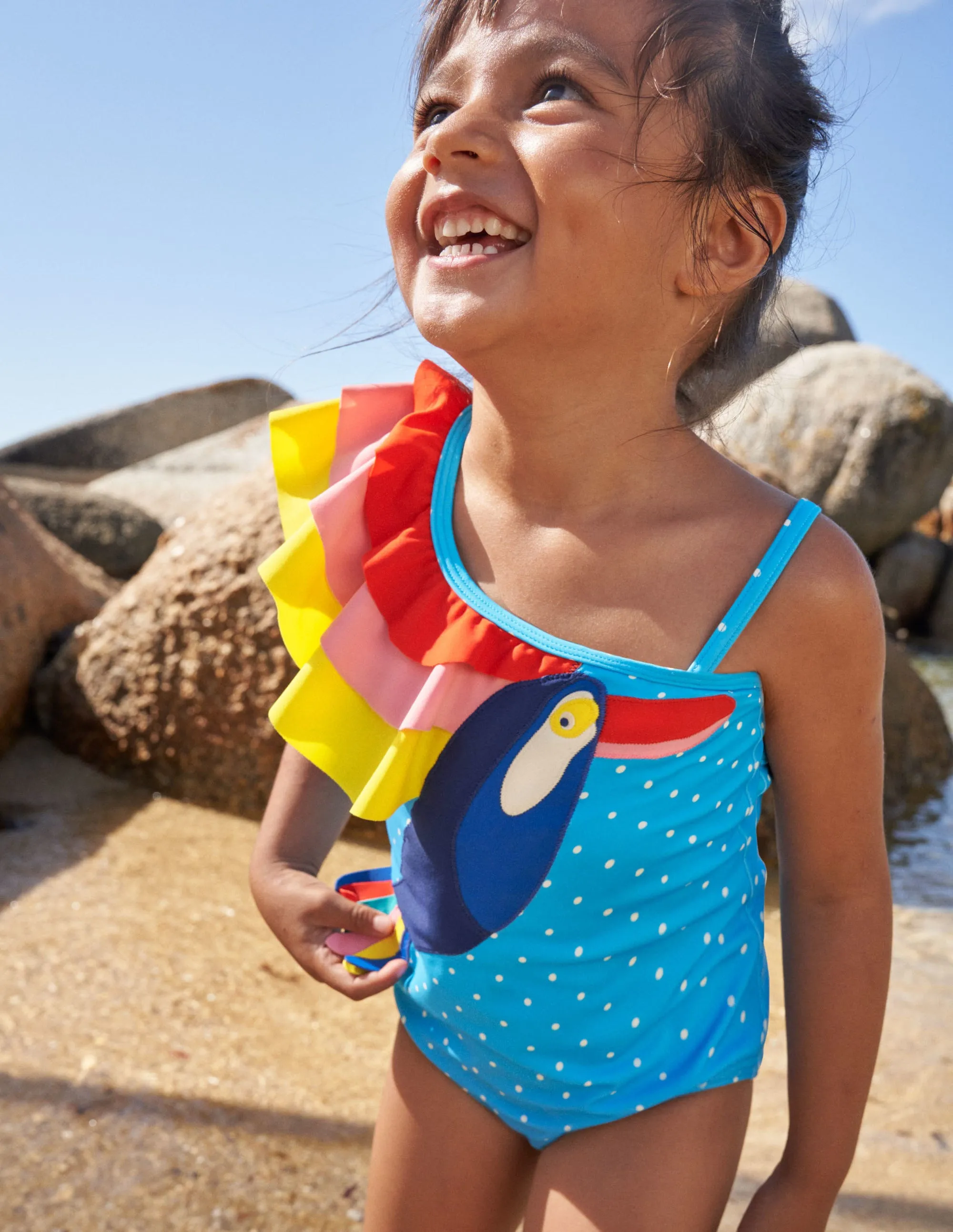 One Shoulder Appliqué Swimsuit-Georgian Blue Toucan