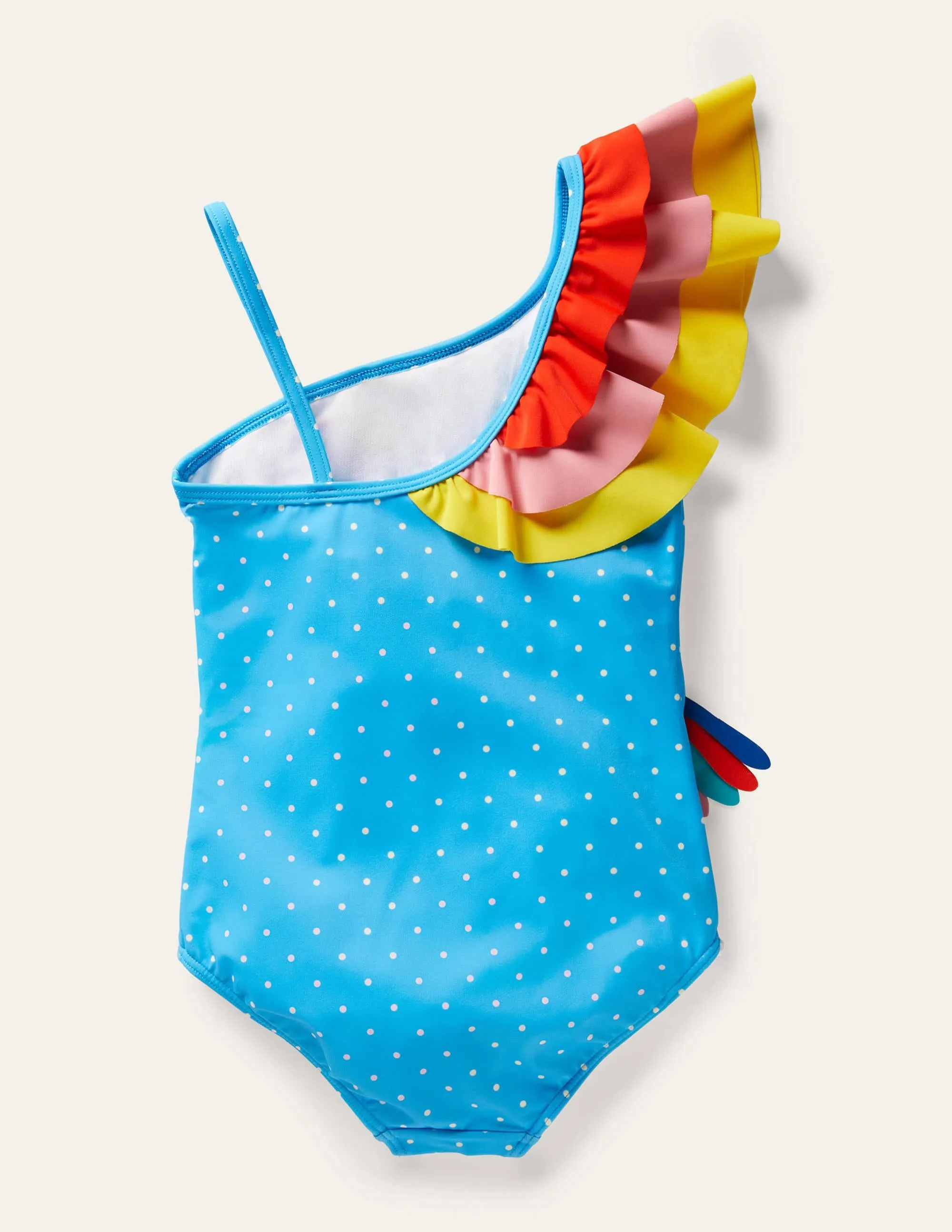 One Shoulder Appliqué Swimsuit-Georgian Blue Toucan