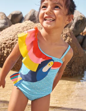 One Shoulder Appliqué Swimsuit-Georgian Blue Toucan