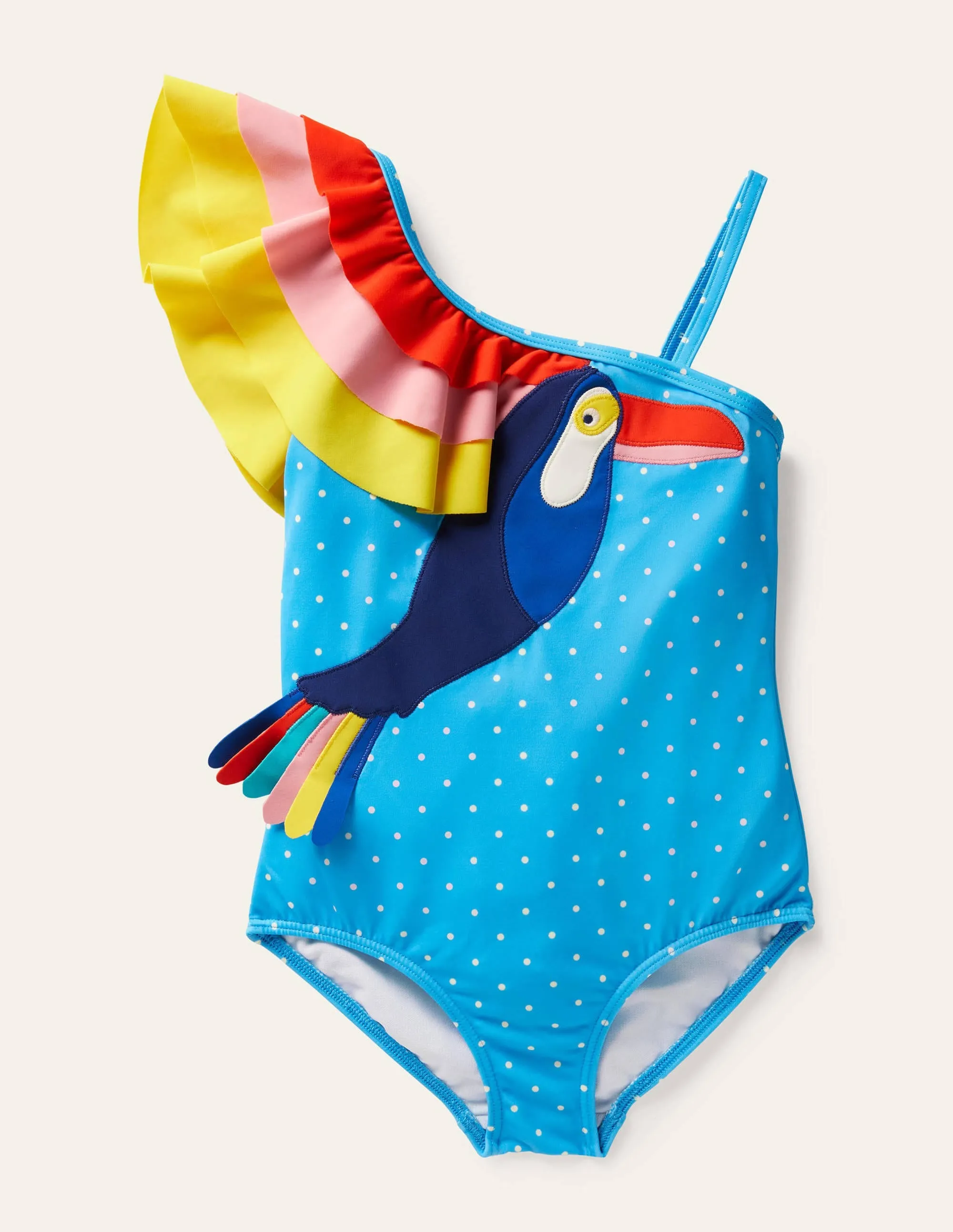 One Shoulder Appliqué Swimsuit-Georgian Blue Toucan