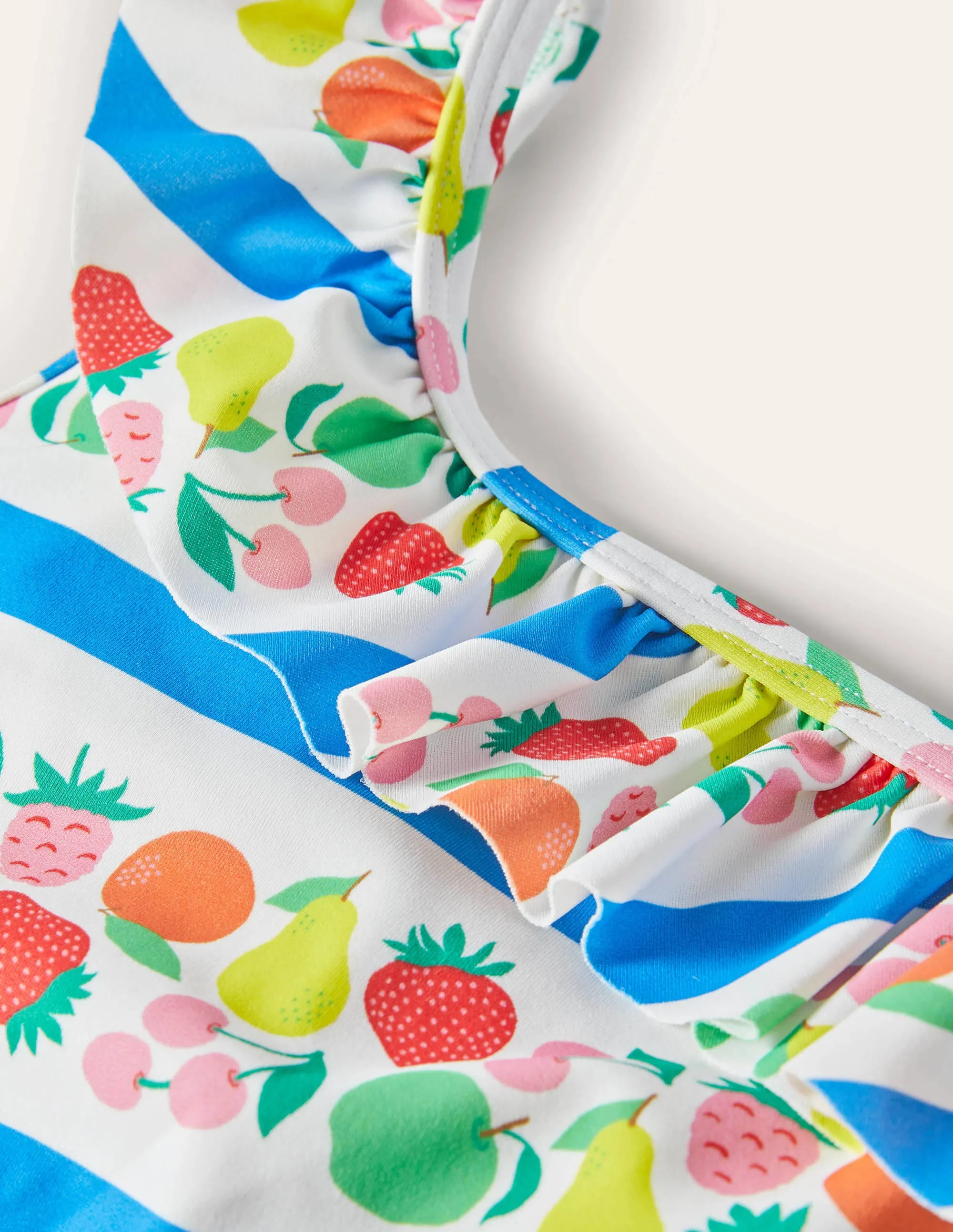 One Shoulder Frill Swimsuit-Multi Fruit Stripe