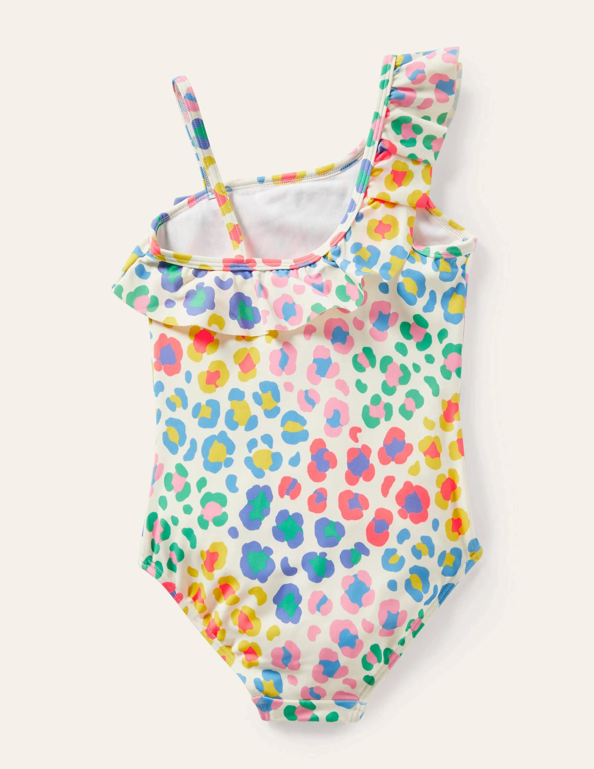 One Shoulder Frill Swimsuit-Multi Leopard Print