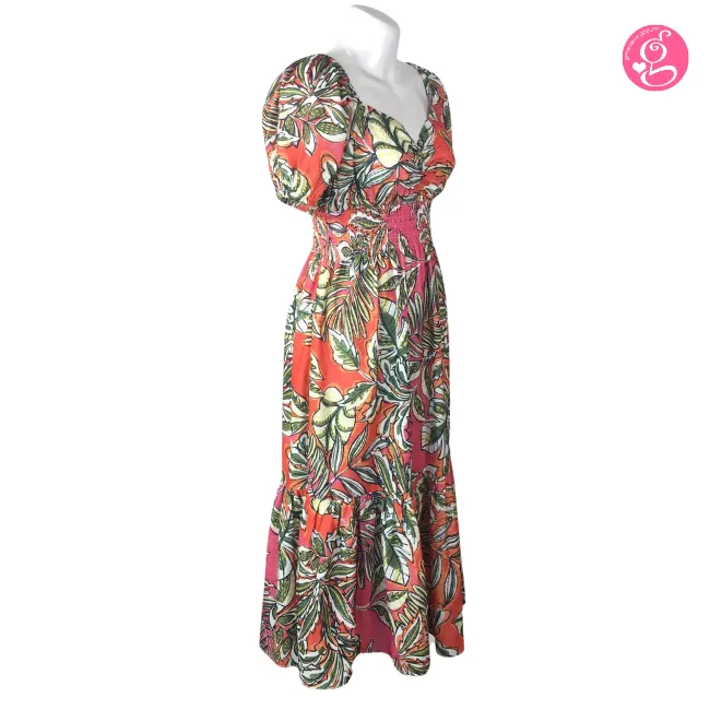 Organic Pastel & Blooms Sweetheart Maxi Dress Tropical Palm