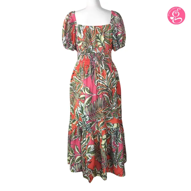 Organic Pastel & Blooms Sweetheart Maxi Dress Tropical Palm