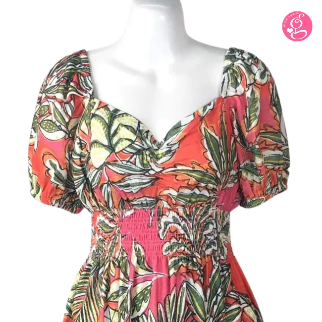Organic Pastel & Blooms Sweetheart Maxi Dress Tropical Palm