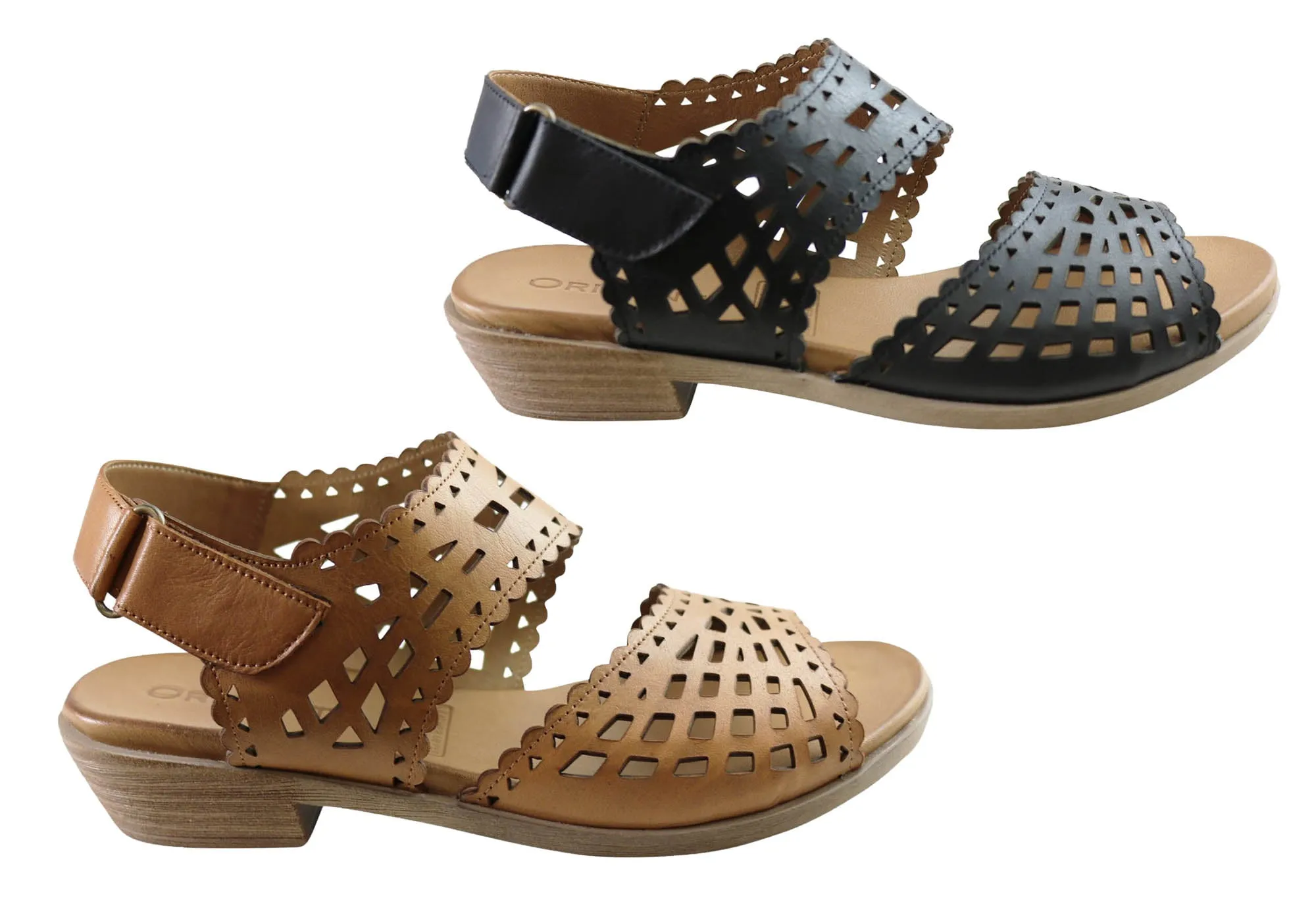 Orizonte Kelvy Womens European Comfortable Leather Low Heel Sandals