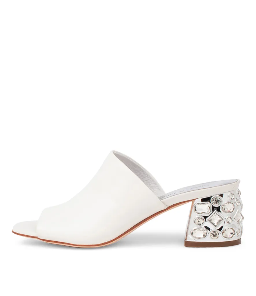 Pansie White Leather Mule