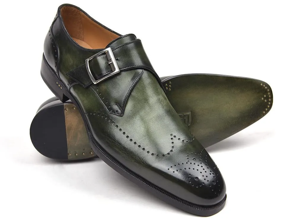 Paul Parkman Wingtip Single Monkstraps Green Shoes (ID#98F54-GRN)