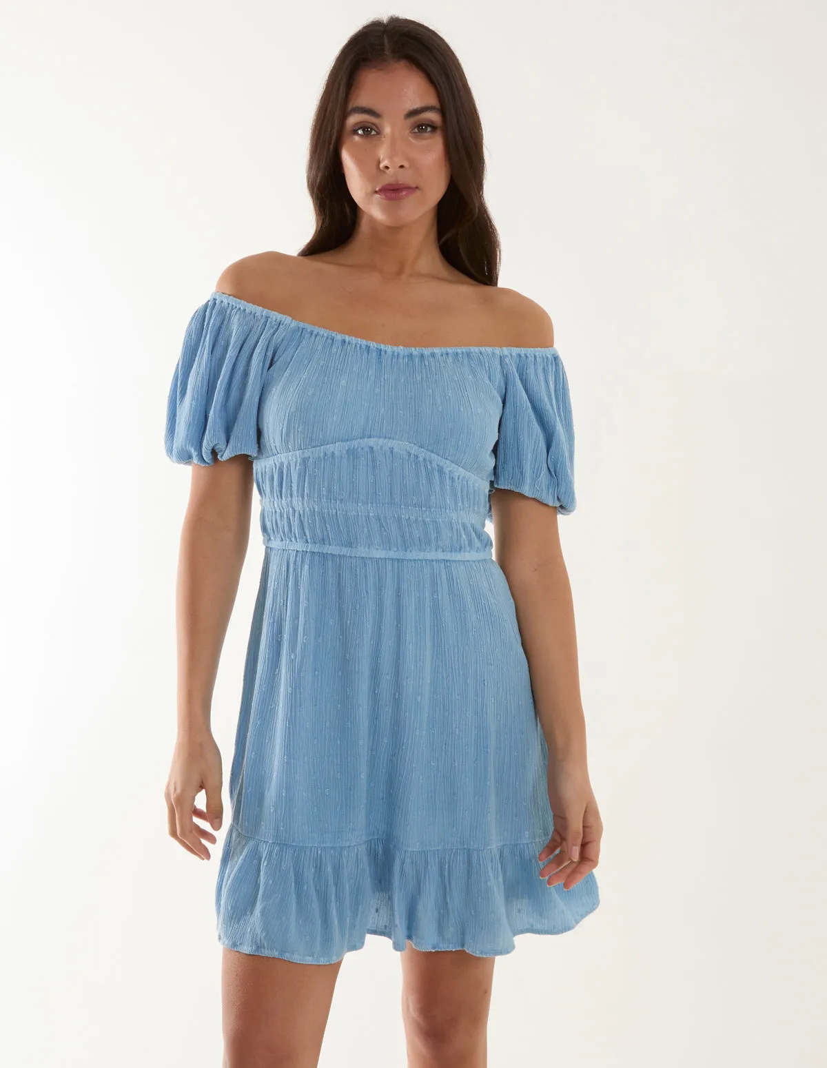 Puff Ball Bardot Mini Dress