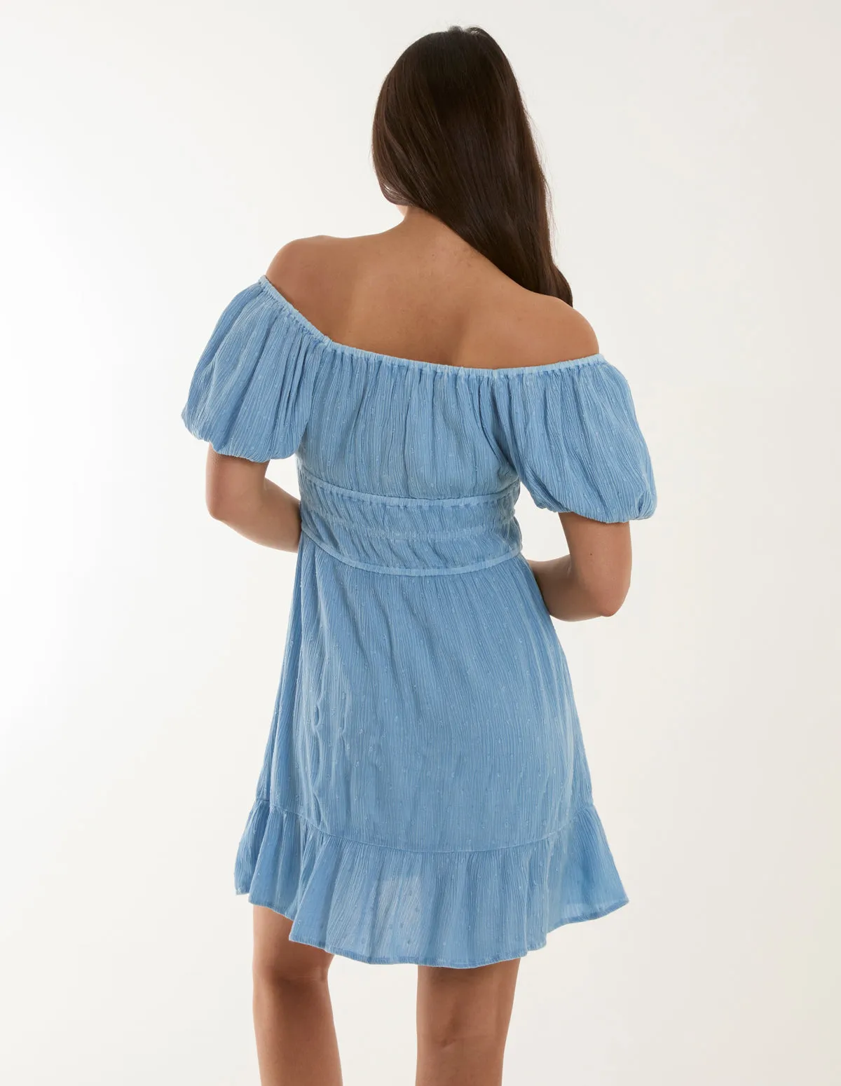 Puff Ball Bardot Mini Dress