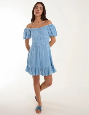 Puff Ball Bardot Mini Dress