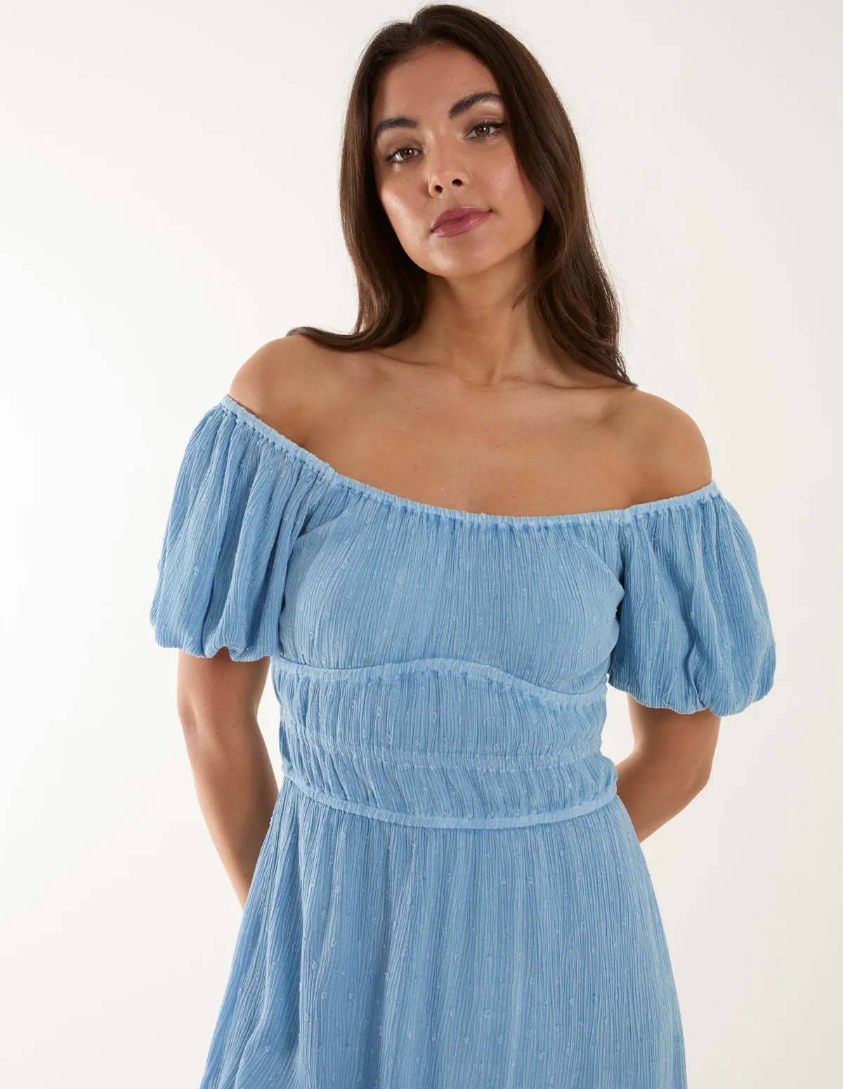 Puff Ball Bardot Mini Dress