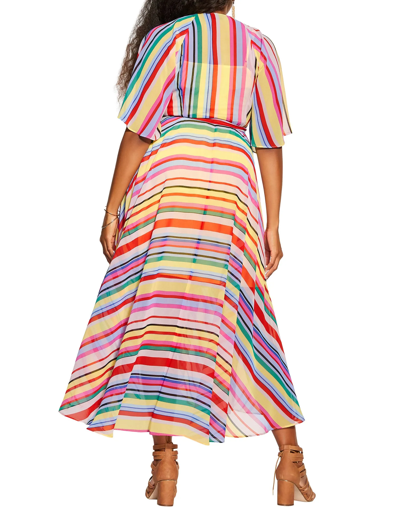 Rainn Rainbow Striped Maxi Dress | Red / Yellow