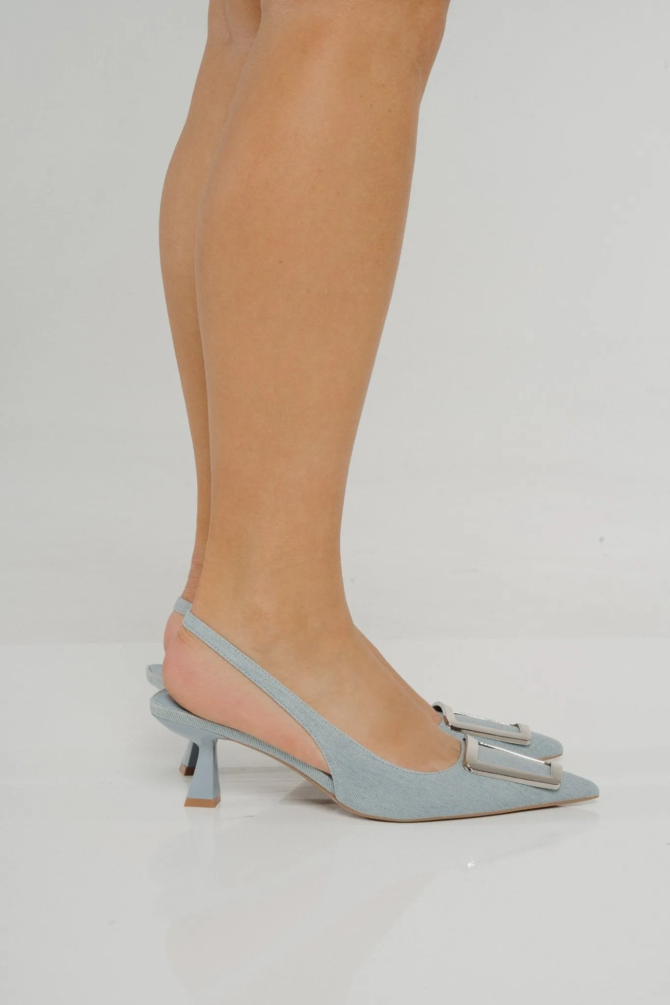 Sadie Buckle Slingback In Light Denim