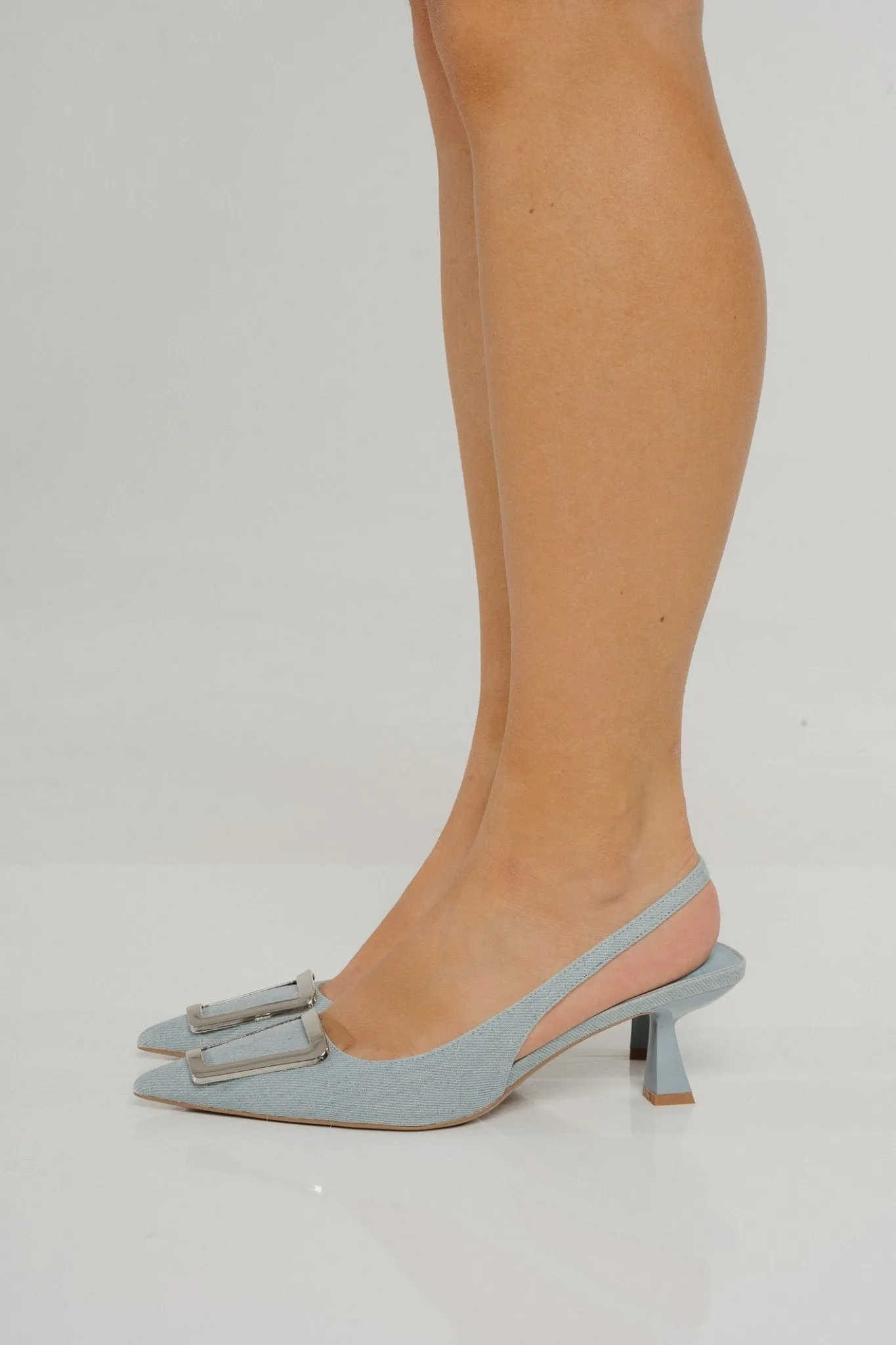 Sadie Buckle Slingback In Light Denim