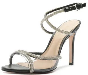 Schutz Louise Black Clear Crystal-Embellished Ankle Strap Open Toe Heel Sandals
