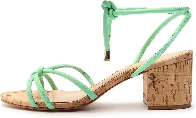 Schutz Suzy Deep Mint  Multistraps Lace Up Open Toe Block Mid Heeled Sandals