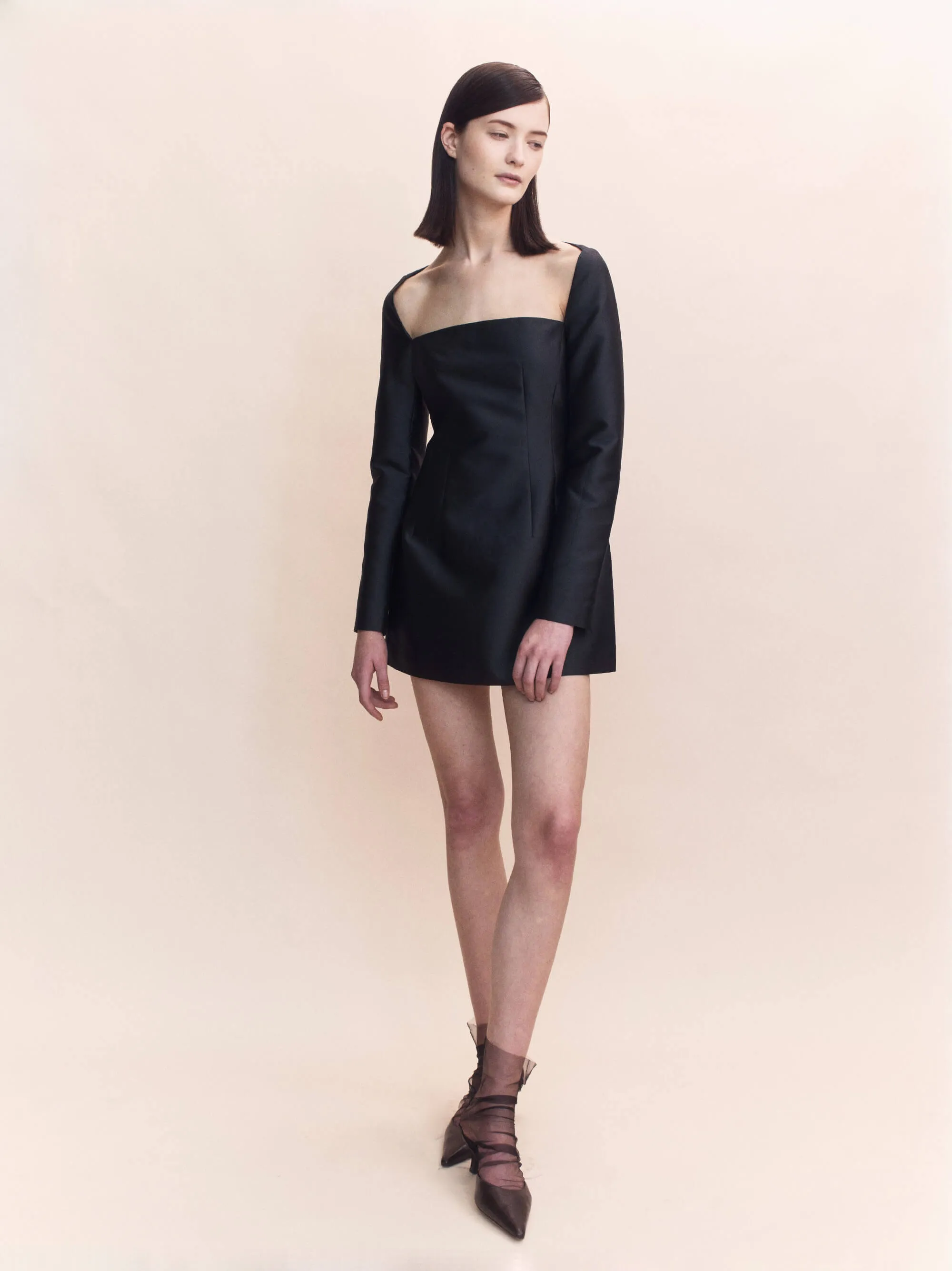 SILK WOOL WIDE NECK L/S DRESS