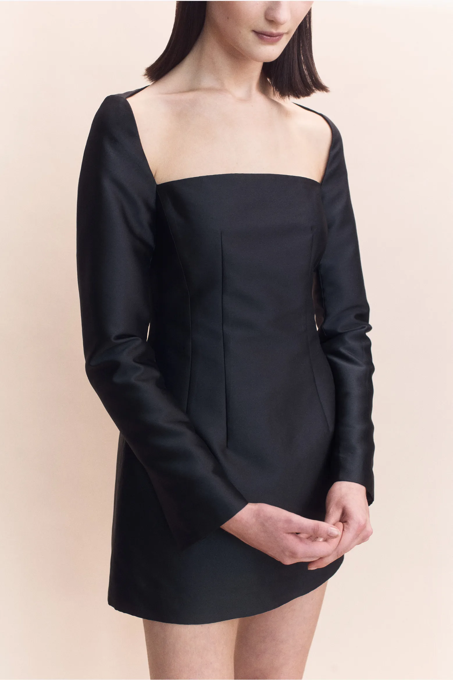 SILK WOOL WIDE NECK L/S DRESS