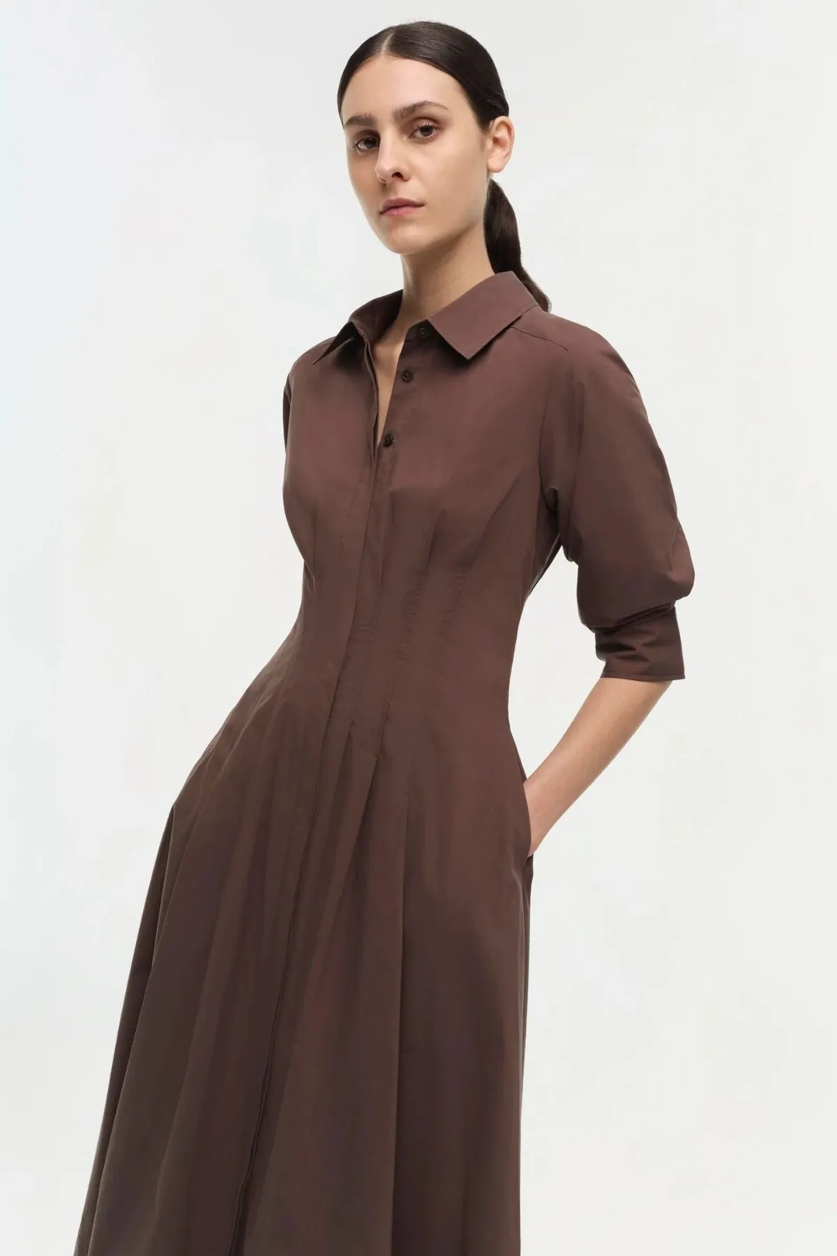 Simkhai Jazz Pintuck Midi Dress - Chocolate