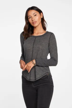 Slub Jersey Long Sleeve Seamed Tee in True Black