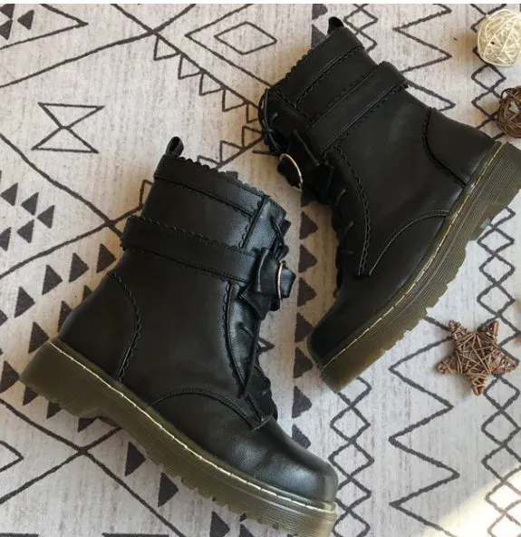 Sohiwoo Vintage Round Head plus Cashmere Women Martin Boots Cute Bowknot Lacing Kawaii Shoes Loli Cosplay Harajuku Sweet Lolita Shoes