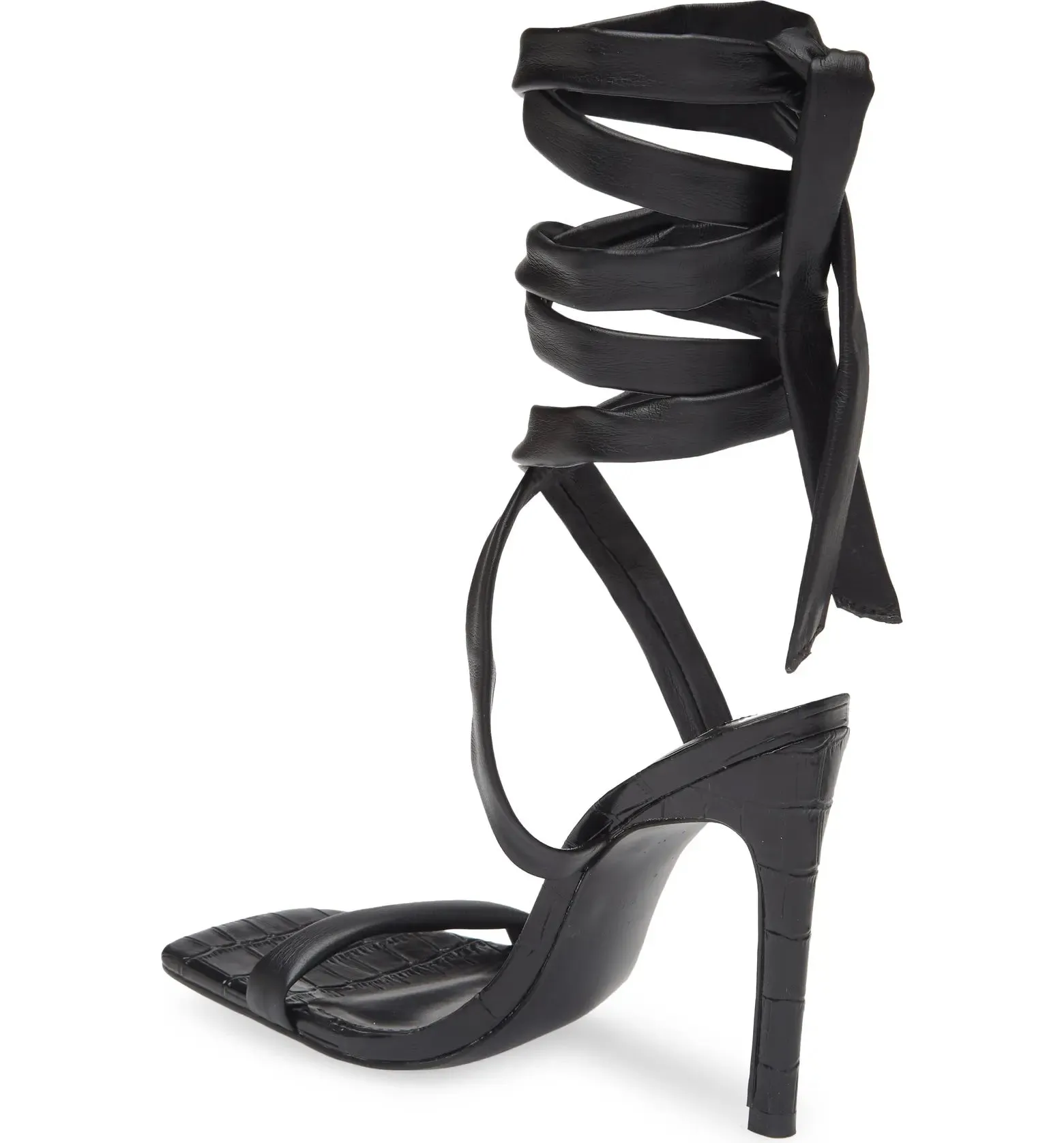 Steve Madden Utilize Black Ankle Wrap Around Lace Up Stiletto Dress Sandals
