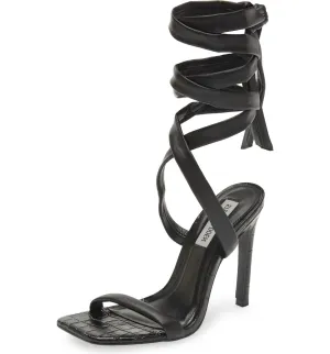 Steve Madden Utilize Black Ankle Wrap Around Lace Up Stiletto Dress Sandals
