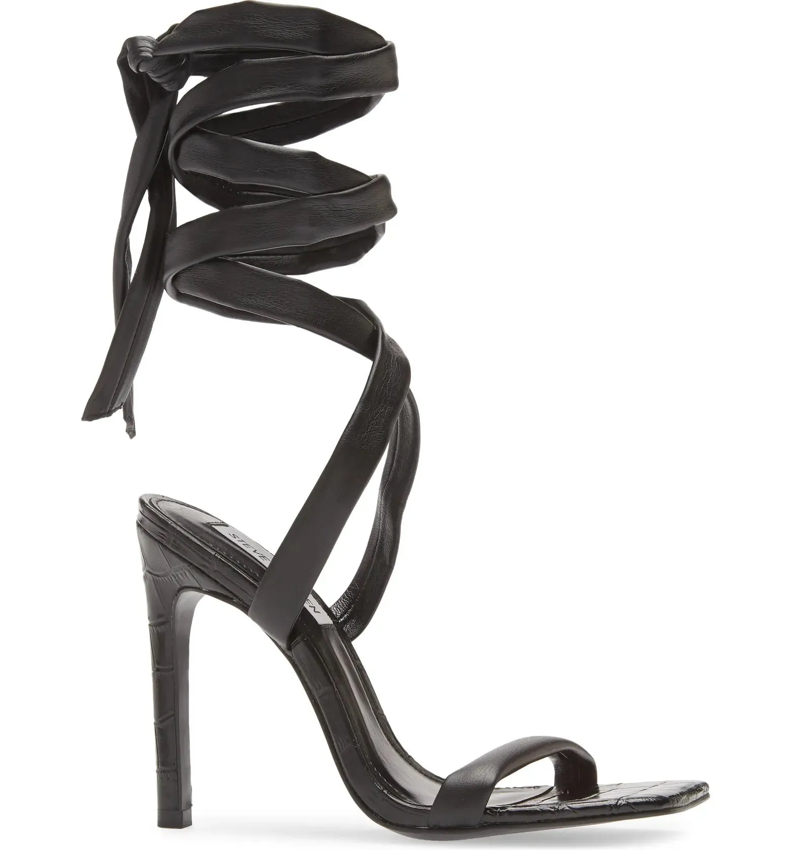 Steve Madden Utilize Black Ankle Wrap Around Lace Up Stiletto Dress Sandals