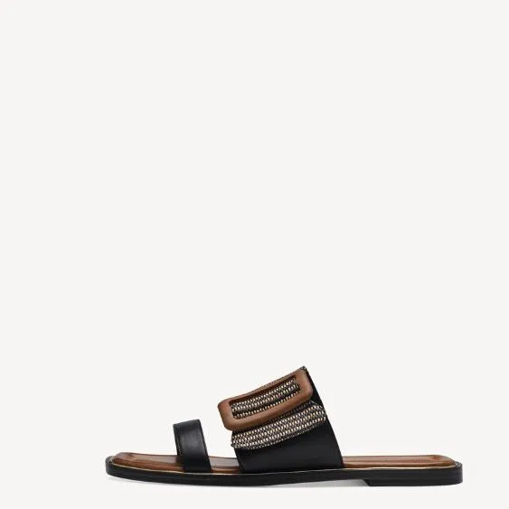Tamaris Black and Tan Mule Sandal
