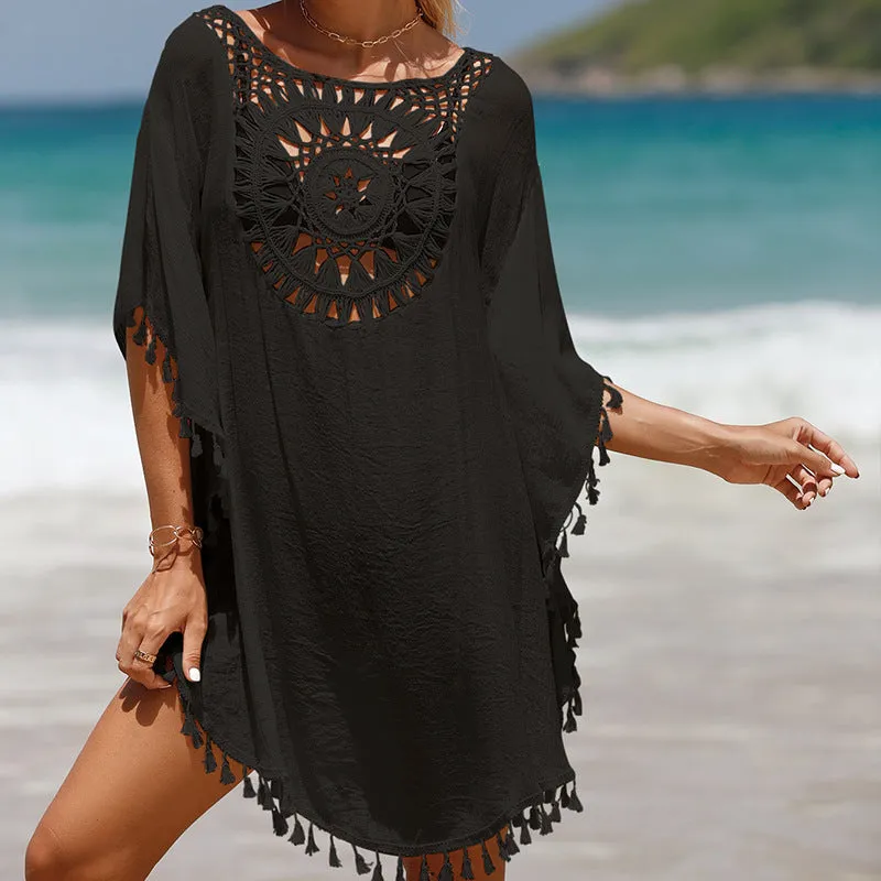 TastyHottie - Vibrant Patchwork Tassel Beach Dress Cover-Up
