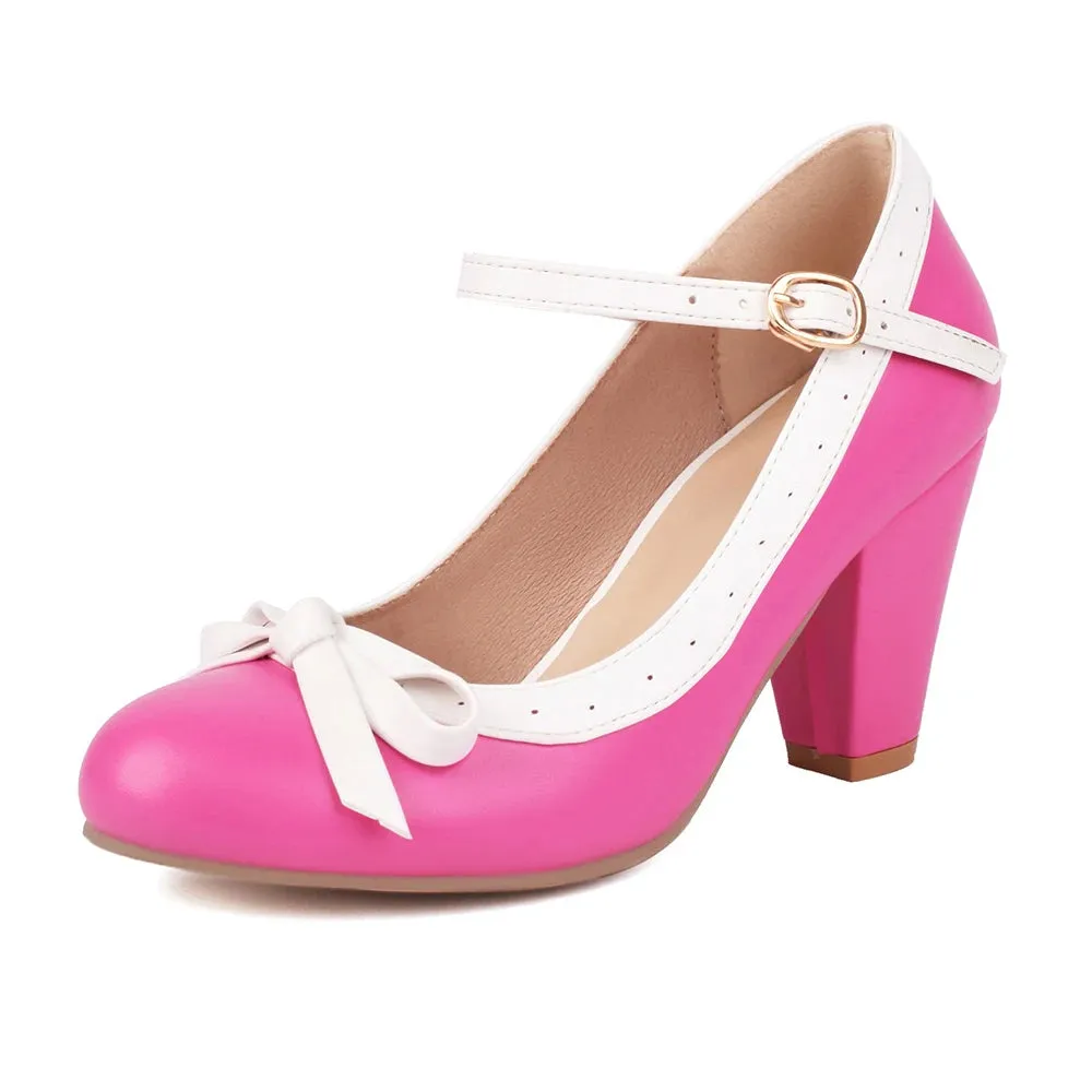 Vintage Chunky Heel Bow Pumps | Women