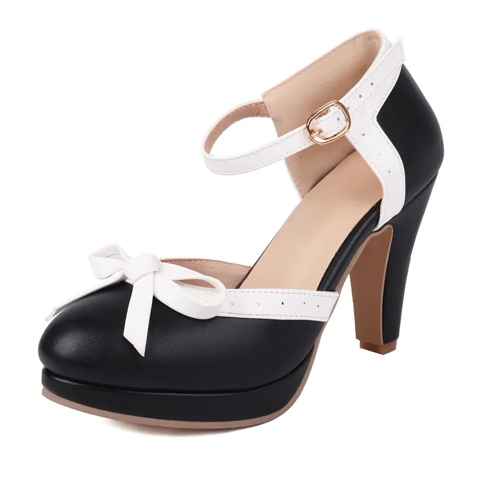 Vintage Chunky Heel Bow Pumps | Women