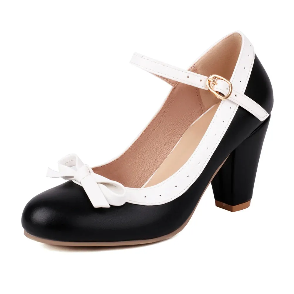 Vintage Chunky Heel Bow Pumps | Women