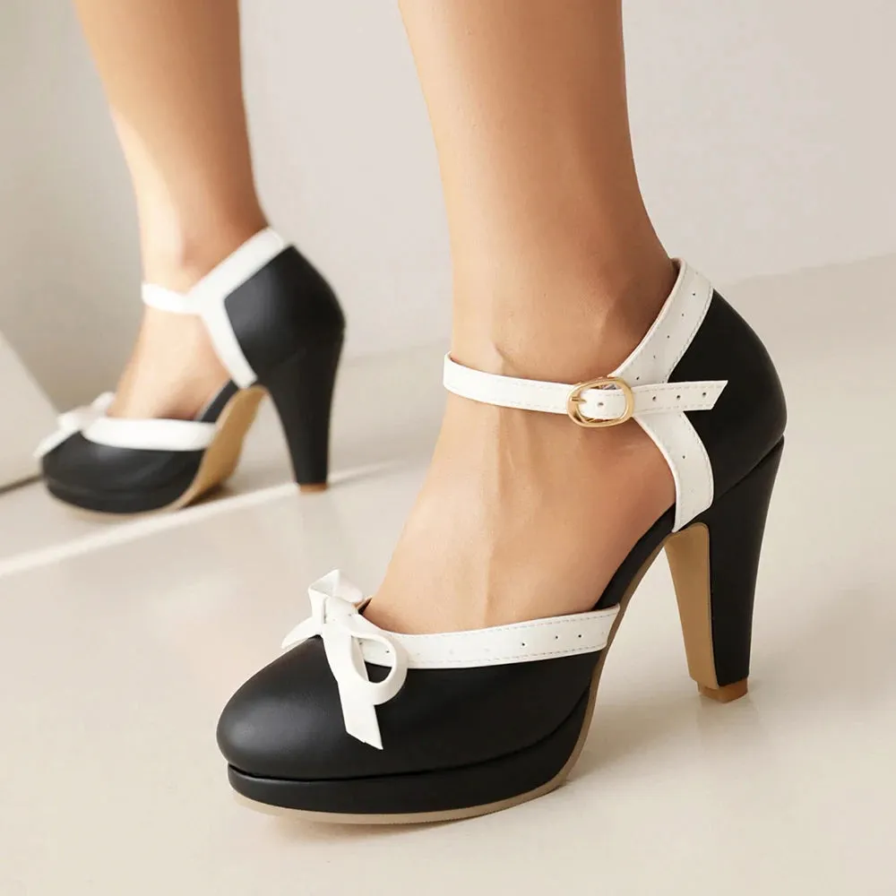Vintage Chunky Heel Bow Pumps | Women