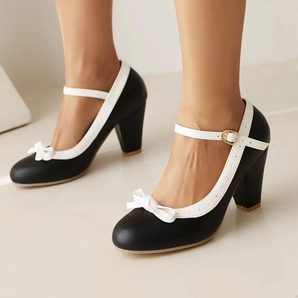 Vintage Chunky Heel Bow Pumps | Women