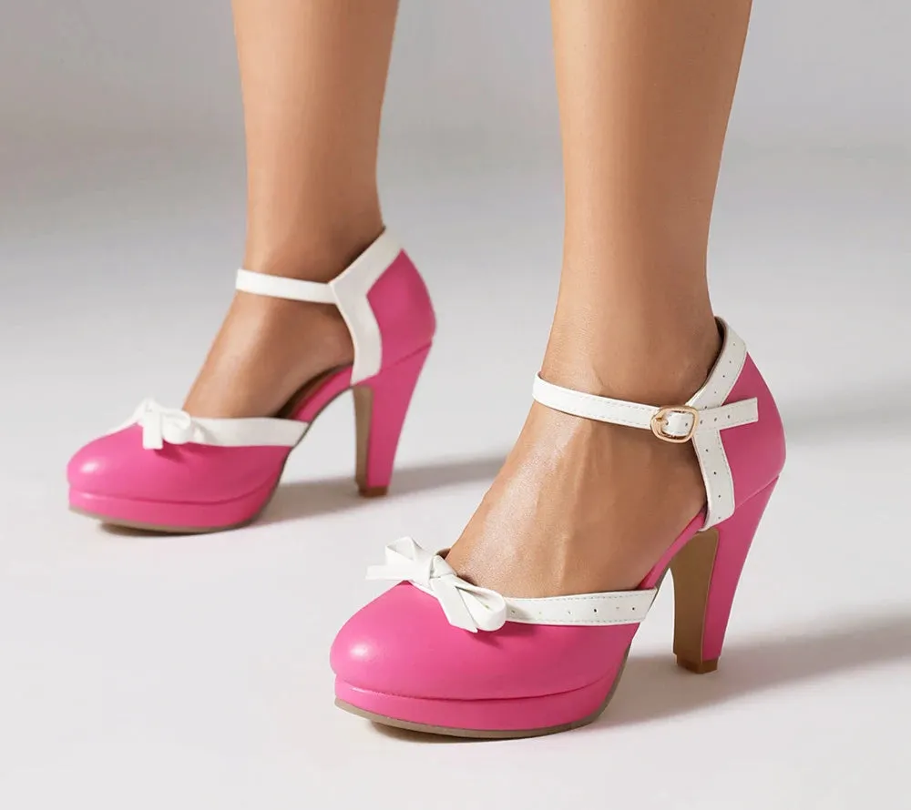 Vintage Chunky Heel Bow Pumps | Women