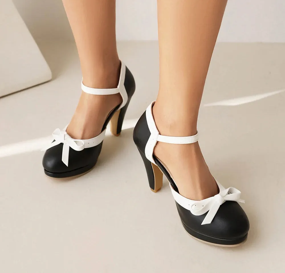 Vintage Chunky Heel Bow Pumps | Women
