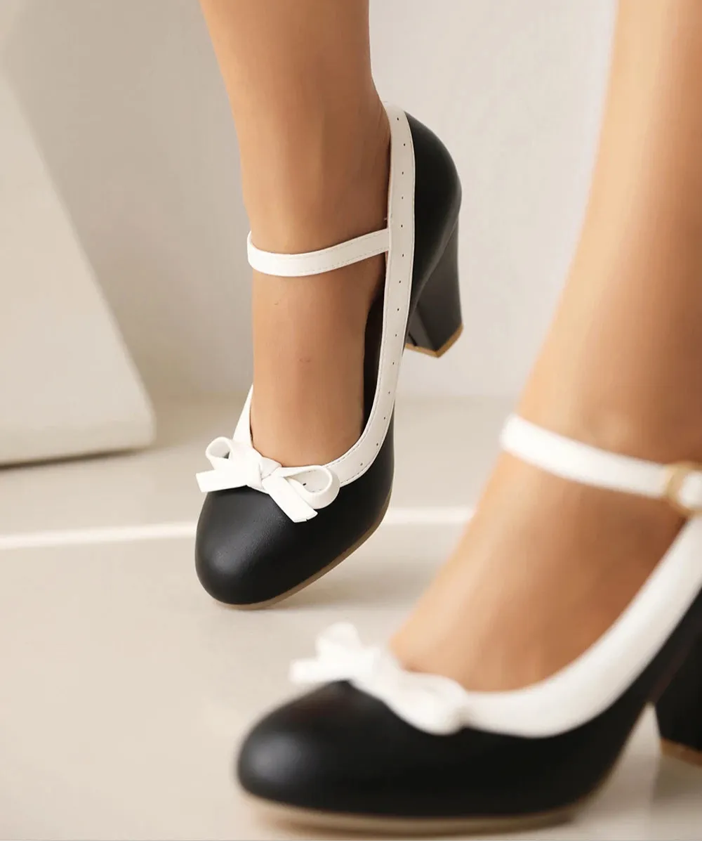 Vintage Chunky Heel Bow Pumps | Women