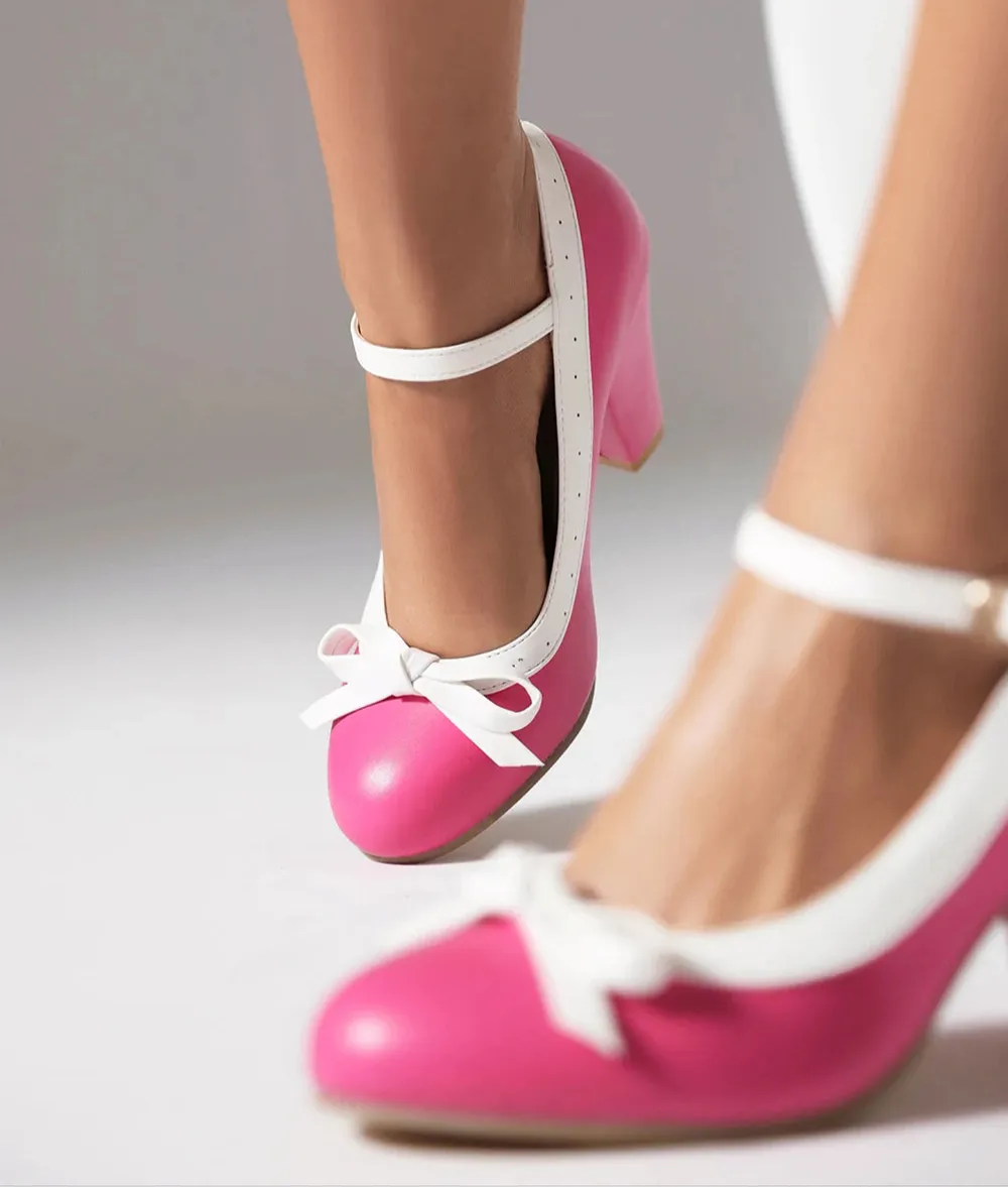 Vintage Chunky Heel Bow Pumps | Women