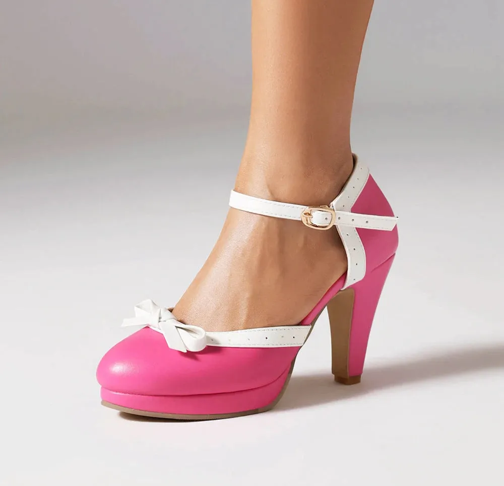 Vintage Chunky Heel Bow Pumps | Women