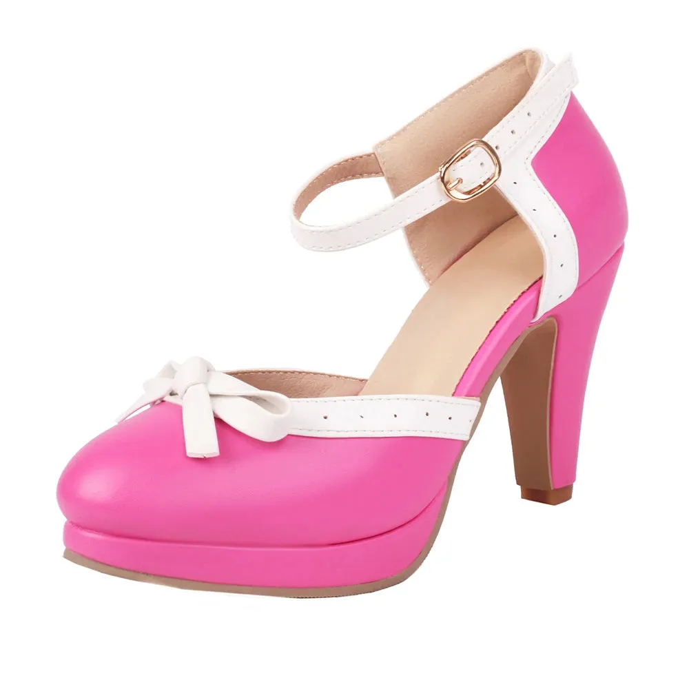 Vintage Chunky Heel Bow Pumps | Women