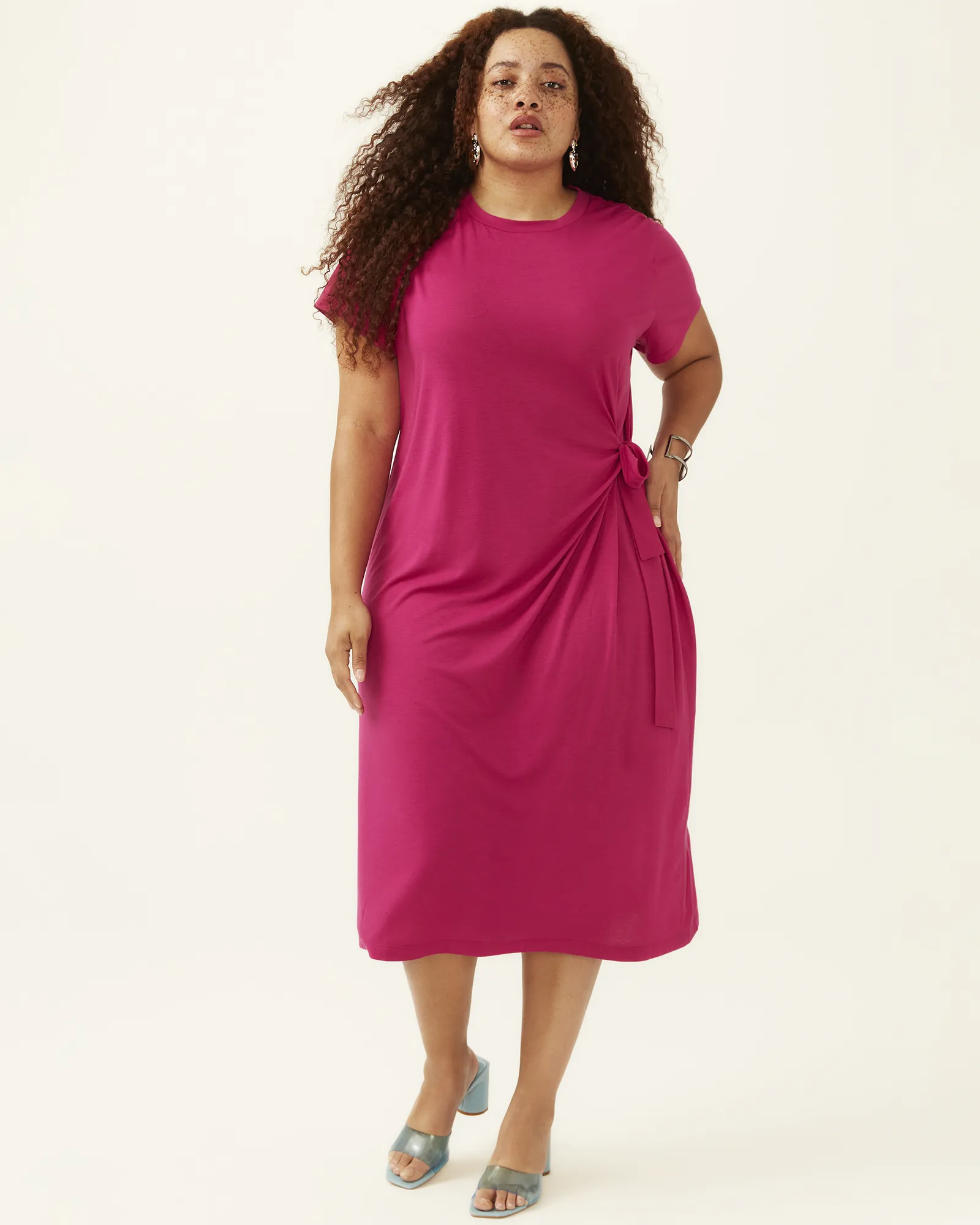 Waverly Cool Girl Side Tie Midi Dress | Deep Fuchsia