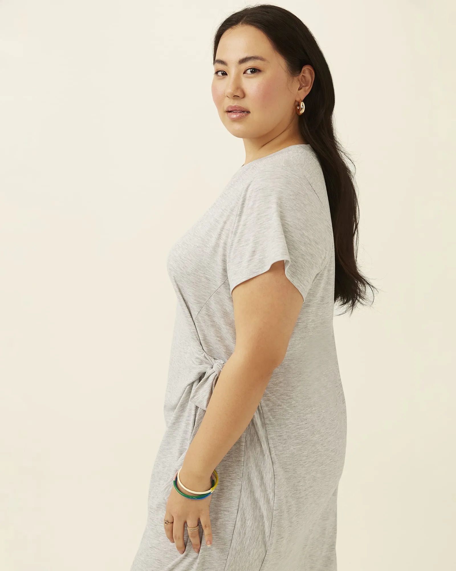 Waverly Cool Girl Side Tie Midi Dress | Light Grey