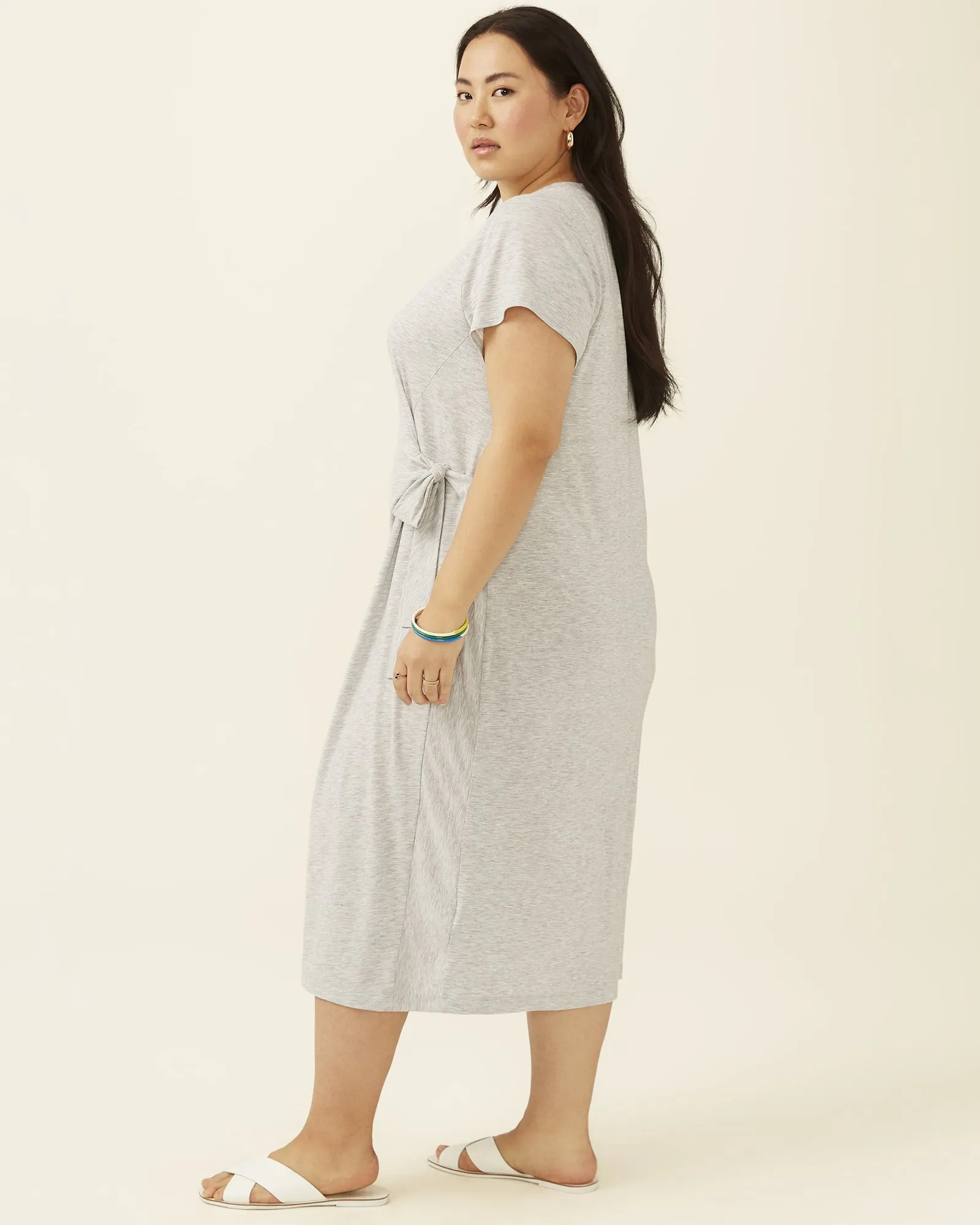 Waverly Cool Girl Side Tie Midi Dress | Light Grey