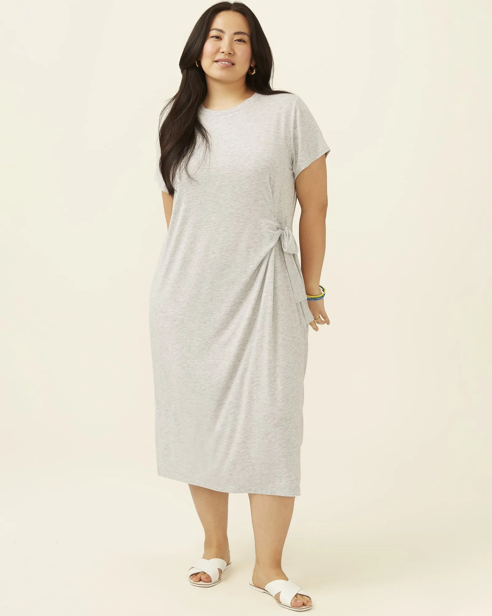 Waverly Cool Girl Side Tie Midi Dress | Light Grey