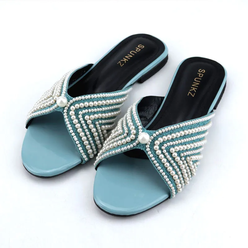 White Pearls Flat Sandals for Women